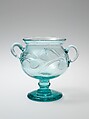 Two-handled cup, Blown glass with applied decoration, American