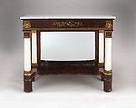 Pier Table, Mahogany, marble, gilded wood, mirror glass, white pine apron, plinth, yellow poplar backboard, American