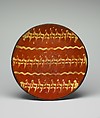 Plate, Joseph McCully (American, 1757–1820), Earthenware; Redware with slip decoration, American