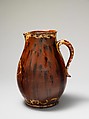 Pitcher, Earthenware; Redware with slip decoration, American