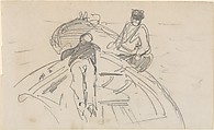 Two Men in Boats, John Singer Sargent (American, Florence 1856–1925 London), Graphite on off-white wove paper, American