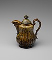 Covered ale pitcher, Lyman, Fenton & Co. (1849–52), Earthenware, American
