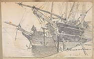 Schooner and Bark in Harbor (from Scrapbook), John Singer Sargent (American, Florence 1856–1925 London), Graphite on off-white wove paper, American