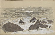 Waves Breaking on Rocks (from scrapbook), John Singer Sargent (American, Florence 1856–1925 London), Watercolor and graphite on off-white wove paper, American