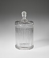 Biscuit jar, John Ernest Miller, Pressed glass, American