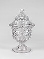 Sweetmeat jar, Pressed glass, diamond thumbprint, American