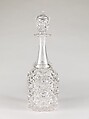 Quart decanter, Pressed glass, diamond thumbprint, American