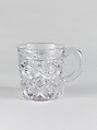 Whiskey mug, Pressed glass, diamond thumbprint, American