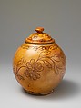 Covered jar, Attributed to Jacob Scholl (1781–1851), Earthenware; Redware with sgraffito decoration, American