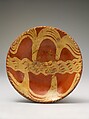 Plate, Earthenware; Redware with slip decoration, American