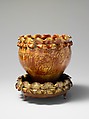 Flowerpot and stand, James Pottery (1796–1863), Earthenware; Redware with sgraffito decoration, American