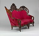 Sofa, John Henry Belter (American, born Germany 1804-1863 New York), Rosewood, Rosewood veneer; chestnut, pine (secondary woods); modern upholstery with some original underupholstery, American