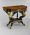 Card Table, Attributed to Duncan Phyfe (American (born Scotland), near Lock Fannich, Ross-Shire, Scotland 1768/1770–1854 New York), Rosewood, satinwood, painted and gilded gesso, brass, American