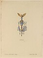 Design for wall fixture, Louis C. Tiffany American, Graphite and colored pencil heightened with blue and gold watercolor, American