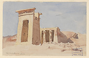 The Temple of Dendur, showing the Pylon, Frederick Arthur Bridgman (1847–1928), Watercolor and graphite on off-white wove paper, American