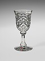 Wine Glass, Pressed glass, diamond thumbprint, American
