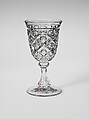 Wine Glass, Pressed glass, diamond thumbprint, American