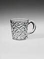 Whiskey Mug, Pressed glass, diamond thumbprint, American