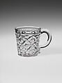 Whiskey Mug, Pressed glass, diamond thumbprint, American