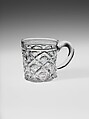 Whiskey Mug, Pressed glass, diamond thumbprint, American