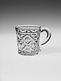 Whiskey Mug, Pressed glass, diamond thumbprint, American