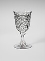 Goblet, Pressed glass, diamond thumbprint, American