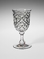 Goblet, Pressed glass, diamond thumbprint, American