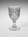 Goblet, Pressed glass, diamond thumbprint, American