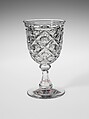 Goblet, Pressed glass, diamond thumbprint, American