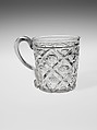 Mug, Pressed glass, diamond thumbprint, American
