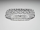 Relish Dish, Pressed glass, diamond thumbprint, American