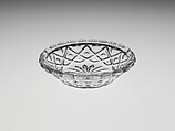 Sauce Dish, Pressed glass, diamond thumbprint, American