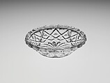 Sauce Dish, Pressed glass, diamond thumbprint, American