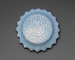 Dish, Lacy pressed opalescent glass, American