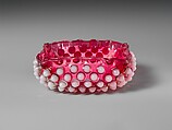 Hobnail Sauce Dish, Hobbs, Brockunier and Company  American, Pressed cranberry and opaque white glass, American