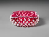 Hobnail Sauce Dish, Hobbs, Brockunier and Company  American, Pressed cranberry with opaque white glass, American