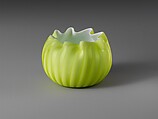 Sherbet Dish, Blown satin yellow and opaque white glass, British