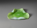Plate, Blown satin green with white opaque glass, British