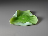 Plate, Blown satin green with white opaque glass, British