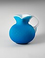 Pitcher, Blown satin blue glass, American