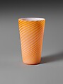 Tumbler, Blown satin peach and pink glass, British