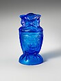 Covered Owl Jar, Atterbury and Company (ca. 1867–1893), Pressed blue glass, American