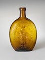 Flask, Baltimore Glass Works (1800–ca. 1890), Free-blown molded amber glass, American