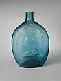 Flask, Dyottville Glass Works (1833–1923), Free-blown molded aquamarine glass, American