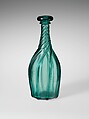 Bar Bottle, Free-blown molded aquamarine glass, American
