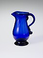 Cream Jug, Blown pattern-molded lead blue glass, American or British