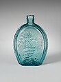 Pint flask, Lancaster Glass Works (1849–ca. 1881), Free-blown molded aquamarine glass, American