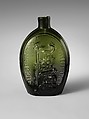 Flask, Mount Vernon Glass Works (1810–44), Free-blown molded green glass, American