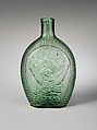 Flask, Possibly Kentucky Glass Works (ca. 1850–55), Free-blown molded green glass, American