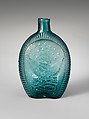 Flask, Possibly Kentucky Glass Works (ca. 1850–55), Free-blown molded aquamarine glass, American